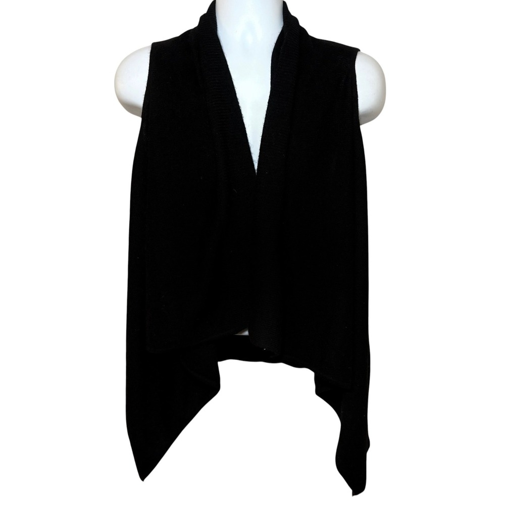 Charter Club Luxury 100% Cashmere Vest Black Open Front Waterfall Draped Women L